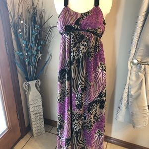*NEW* Purple Cream Black Empire Style Maxi Dress
